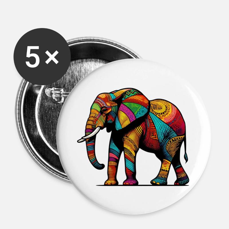 Elefant - Buttons groß 56 mm (5er Pack) - Weiß