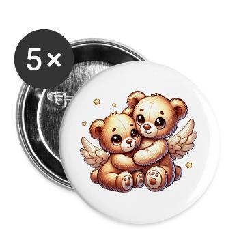 süße Engels-Teddybären in liebevoller Umarmung - Buttons groß 56 mm (5er Pack) - Weiß - Vorne
