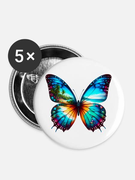 Schmetterling - Buttons groß 56 mm (5er Pack) - Weiß