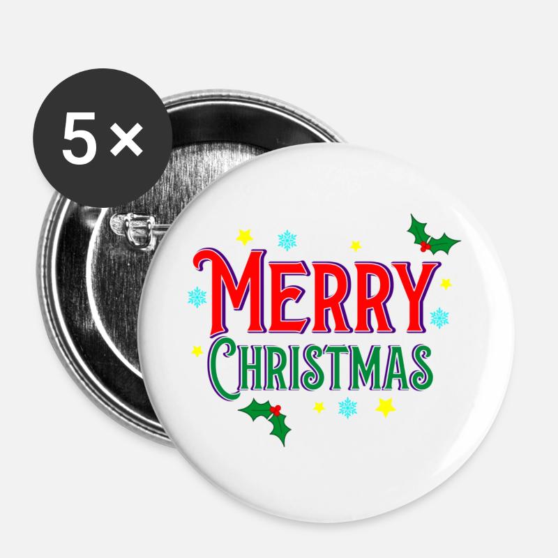 Merry Christmas - Buttons large 2.2''/56 mm (5-pack) - white