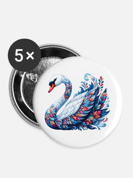 Schwan - Buttons groß 56 mm (5er Pack) - Weiß