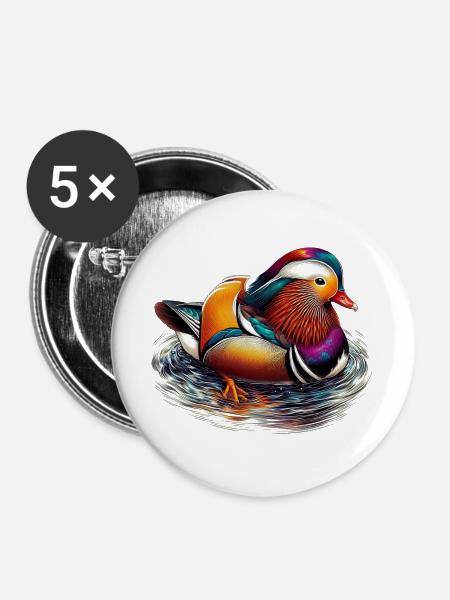 Mandarinente - Buttons groß 56 mm (5er Pack) - Weiß