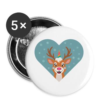 Einhornhirsch im Winterherz - Buttons groß 56 mm (5er Pack) - Weiß - Vorne