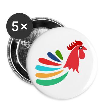 COQ. CHEVAL. POULE. COQ. ANIMAL. OISEAU. LICORNE. - Lot de 5 grands badges (56 mm) - blanc - Devant