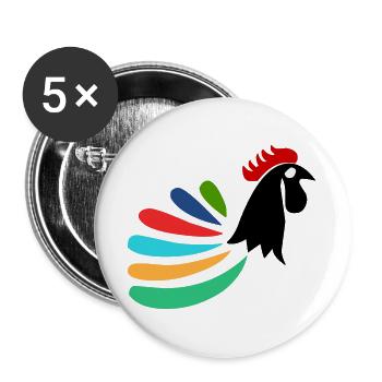 COQ. CHEVAL. POULE. COQ. ANIMAL. OISEAU. LICORNE. - Lot de 5 grands badges (56 mm) - blanc - Devant