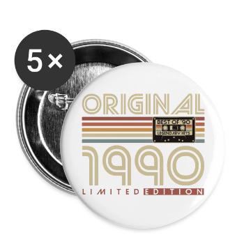 Original 1990 Jahrgang Vintage Geburtstag Retro - Buttons groß 56 mm (5er Pack) - Weiß - Vorne