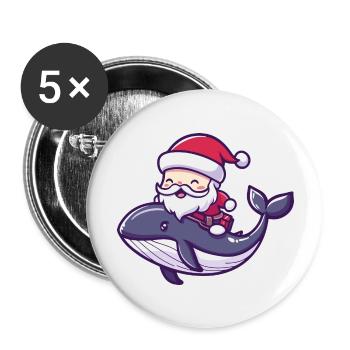 Baleine Père Noël Dessin animé - Lot de 5 grands badges (56 mm) - blanc - Devant