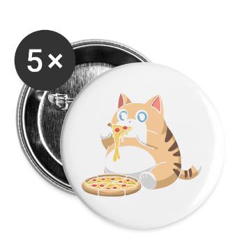 Cute Chubby Cat Eating Pizza - Buttons large 2.2''/56 mm (5-pack) - white - Front