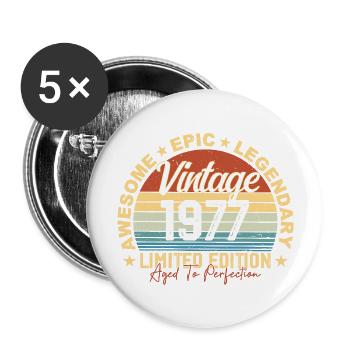 Retro 1977 Vintage Birthday 1977 Gift 1977 - Buttons large 2.2''/56 mm (5-pack) - white - Front