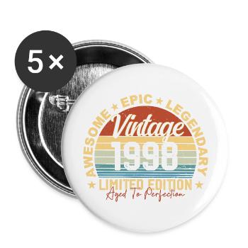 Retro 1998 Vintage Birthday 1998 Gift 1998 - Buttons large 2.2''/56 mm (5-pack) - white - Front