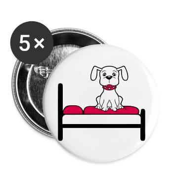 Hund Auf Bett Entspannt Schlafen Schlafzimmer Süß - Buttons groß 56 mm (5er Pack) - Weiß - Vorne