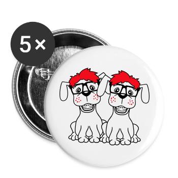 2 Dogs Nerd Horn-Rimmed Glasses Geek Braces Smart - Buttons large 2.2''/56 mm (5-pack) - white - Front