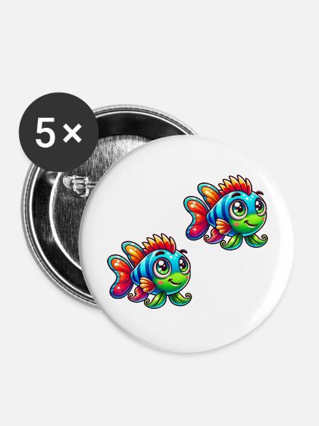 fish comic 2 - Buttons groß 56 mm (5er Pack) - Weiß