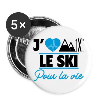 Le ski, c’est la vie,Cadeau sportif,Skieur,Ski - Lot de 5 grands badges (56 mm) - blanc - Devant