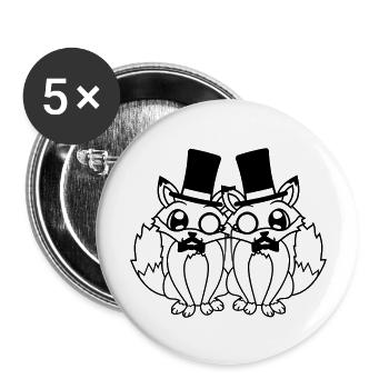 2 Füchse Freunde Zylinder Herren Monokel Brille - Buttons groß 56 mm (5er Pack) - Weiß - Vorne