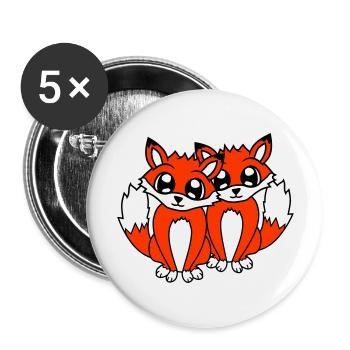 2 Amis Renards Roux Renard Deux Animaux Sauvages Équipe - Lot de 5 grands badges (56 mm) - blanc - Devant