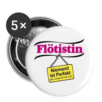 Flötistin Pink – Niemand ist Perfekt - Buttons groß 56 mm (5er Pack) - Weiß - Vorne