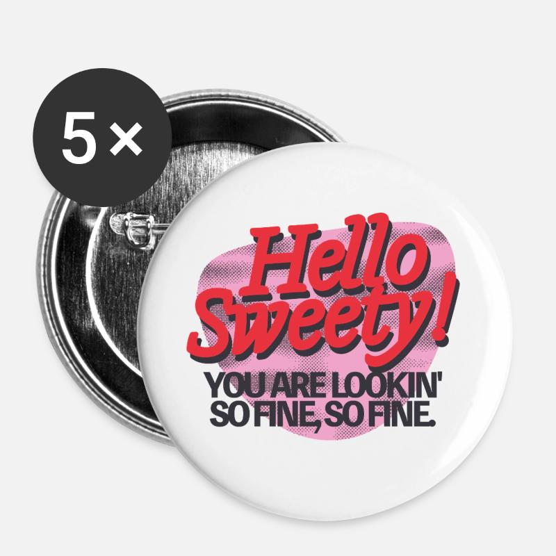 Hello Sweety! – Flirty Retro Vibes - Buttons groß 56 mm (5er Pack) - Weiß