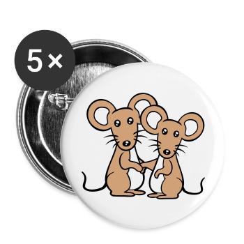 2 Mäuse Paar Zwei Verliebt Valentinstag Frau Mann - Buttons groß 56 mm (5er Pack) - Weiß - Vorne