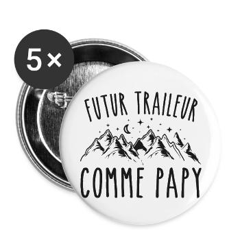 futur traileur cadeau garçon trail - Lot de 5 grands badges (56 mm) - blanc - Devant