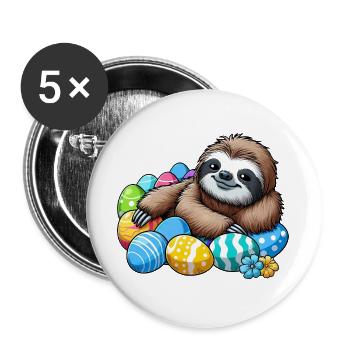 mignon paresseux oeuf de Pâques dessin animé Chilling Easter - Lot de 5 grands badges (56 mm) - blanc - Devant