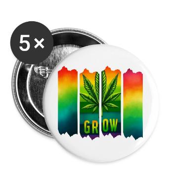 Grow Hanfblatt Brushdesign im Reggae-Stil - Buttons groß 56 mm (5er Pack) - Weiß - Vorne