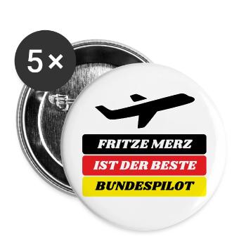 Fritze Merz ist der beste Bundespilot - Buttons groß 56 mm (5er Pack) - Weiß - Vorne