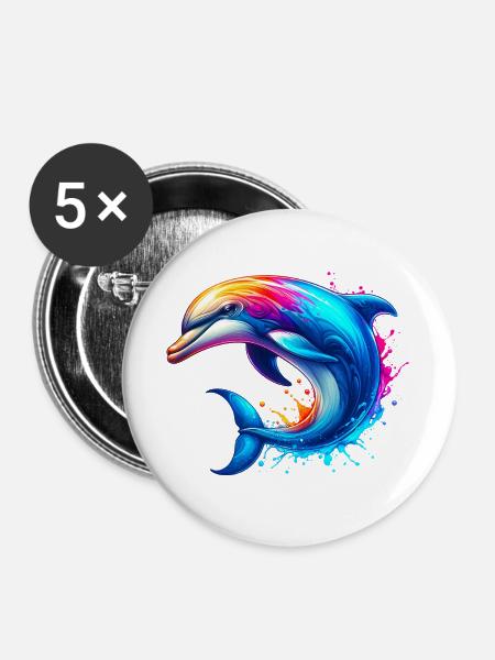 Delfin - Buttons groß 56 mm (5er Pack) - Weiß