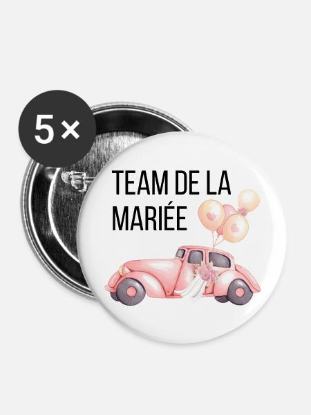 Brautteam - Hochzeitsauto - Buttons groß 56 mm (5er Pack) - Weiß