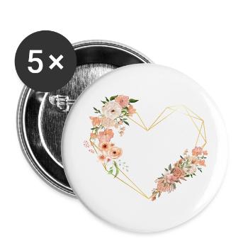 Floral Golden Heart Letter - Buttons large 2.2''/56 mm (5-pack) - white - Front