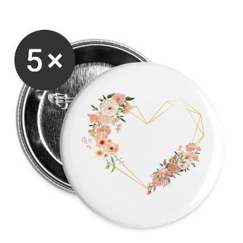 Lettre b cœur doré floral - Lot de 5 grands badges (56 mm) - blanc - Devant