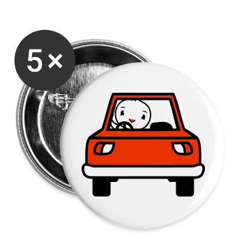 Vogel Auto fahren Autofahrer Führerschein mobil - Buttons groß 56 mm (5er Pack) - Weiß - Vorne