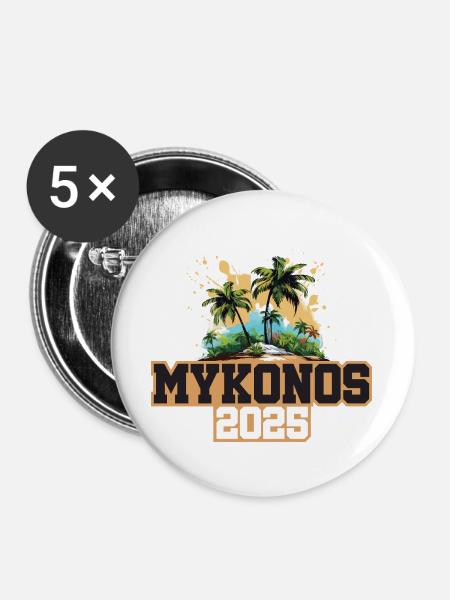 Mykonos 2025 Palmen - Buttons groß 56 mm (5er Pack) - Weiß