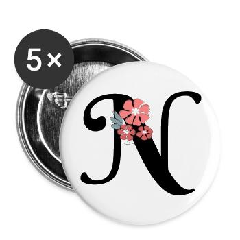 Letter n Minimalist Flowers - Buttons large 2.2''/56 mm (5-pack) - white - Front