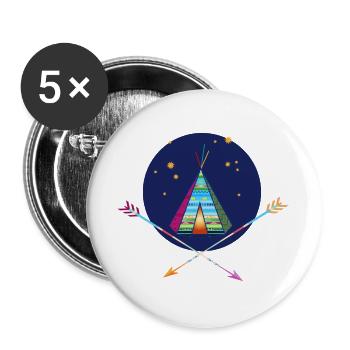 Tente tipi avec des flèches – symbole d’aventure - Lot de 5 grands badges (56 mm) - blanc - Devant