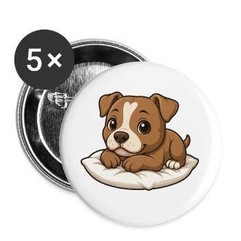 Cute Pitbull Cartoon Lying Cuddling Relaxing - Buttons large 2.2''/56 mm (5-pack) - white - Front