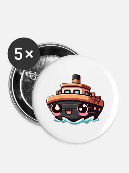 Fröhliches Schiff mit Augen - Buttons groß 56 mm (5er Pack) - Weiß