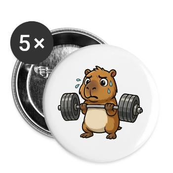 Entraînement drôle d’haltères Capybara Capybara - Lot de 5 grands badges (56 mm) - blanc - Devant
