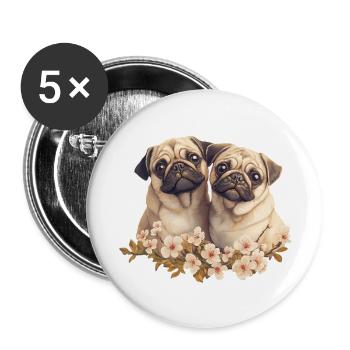 Pug pair pug - Buttons large 2.2''/56 mm (5-pack) - white - Front