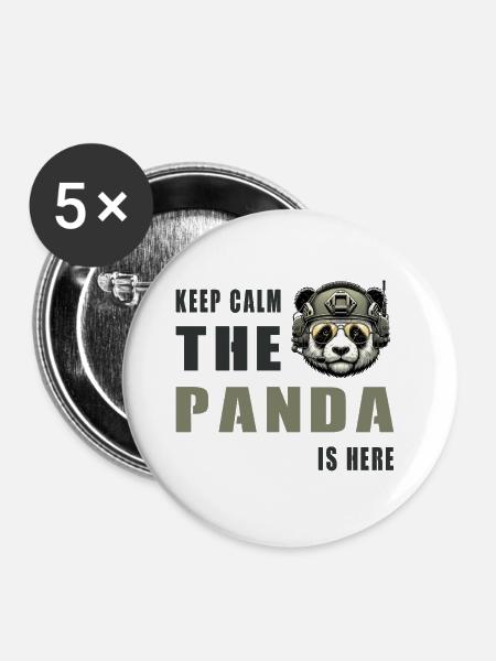 Taktischer Panda – Keep Calm - Buttons groß 56 mm (5er Pack) - Weiß