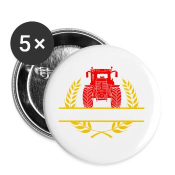 Farmer Pride roter Traktor im Lorbeerkranz mit weiß - Buttons groß 56 mm (5er Pack) - Weiß - Vorne