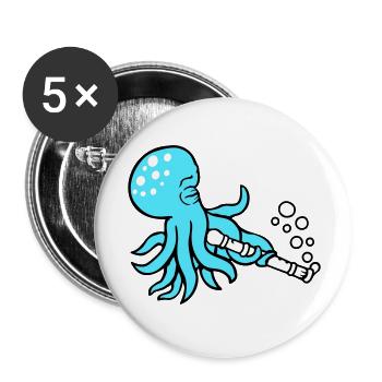 Oktopus Flöte Musik spielen Bläschen unter Wasser - Buttons groß 56 mm (5er Pack) - Weiß - Vorne