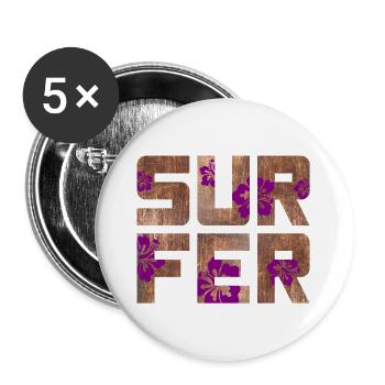 Surfeur Hawaï Hibiscus Blossom Vacances Sports nautiques - Lot de 5 grands badges (56 mm) - blanc - Devant