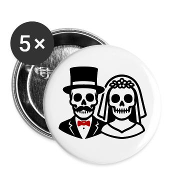 Mariage Squelette Mariée Marié Couple - Lot de 5 grands badges (56 mm) - blanc - Devant