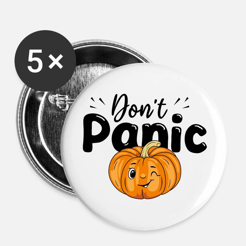 Don't panic. Design with winking pumpkin - Buttons large 2.2''/56 mm (5-pack) - white
