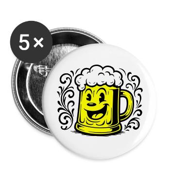 Bier Lustig Comic - Buttons groß 56 mm (5er Pack) - Weiß - Vorne