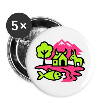 Naive Pop-Art Landschaft - Buttons groß 56 mm (5er Pack) - Weiß - Vorne