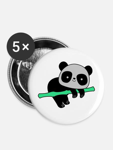 Pandabär - Buttons groß 56 mm (5er Pack) - Weiß