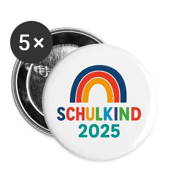 Schulkind 2025 - Buttons groß 56 mm (5er Pack) - Weiß - Vorne