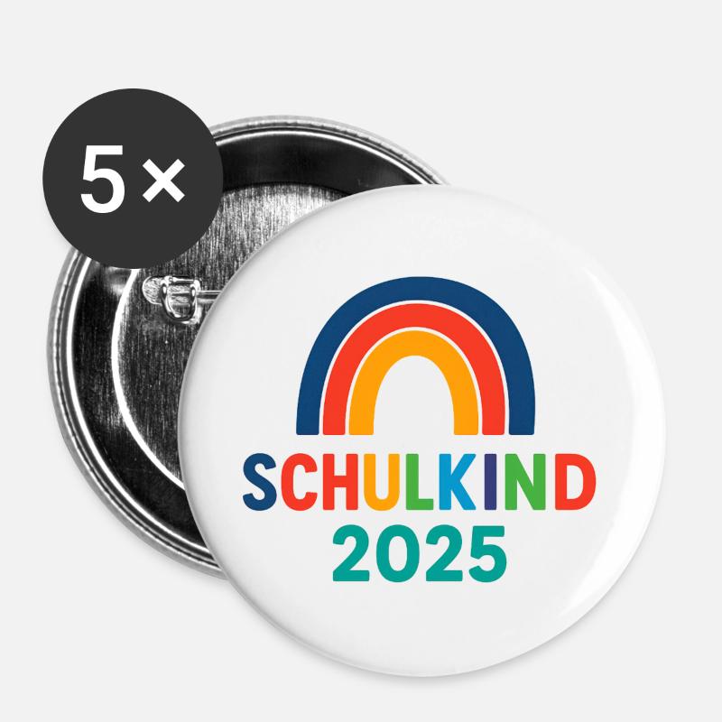 Schulkind 2025 - Buttons groß 56 mm (5er Pack) - Weiß
